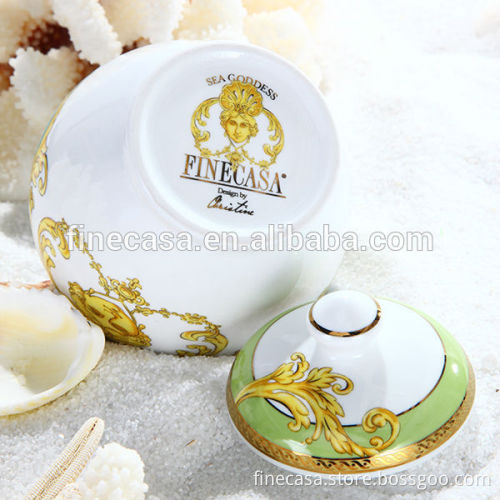 Luxury Fine Hyper White Porcelain Sugar Tea Pot & Creamer of Sea Goddness